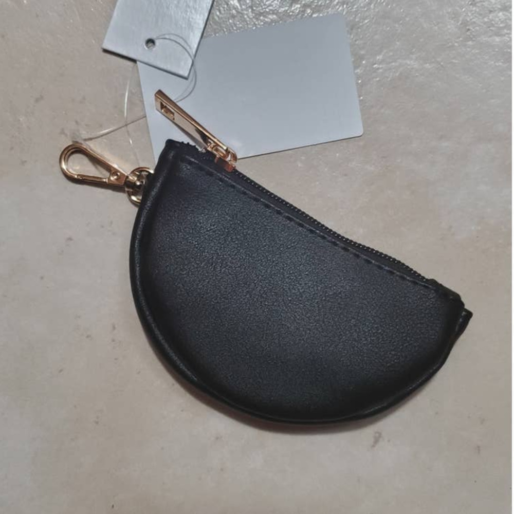 NWT! Nordstrom BP. Faux Black Leather Mini Half Moon Pouch / Bag Accessory